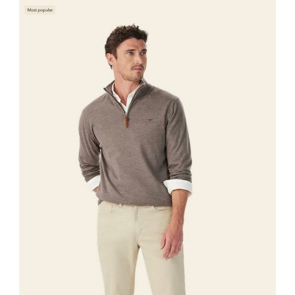 Mens Ernest Merino 1/4 Zip in Nutmeg