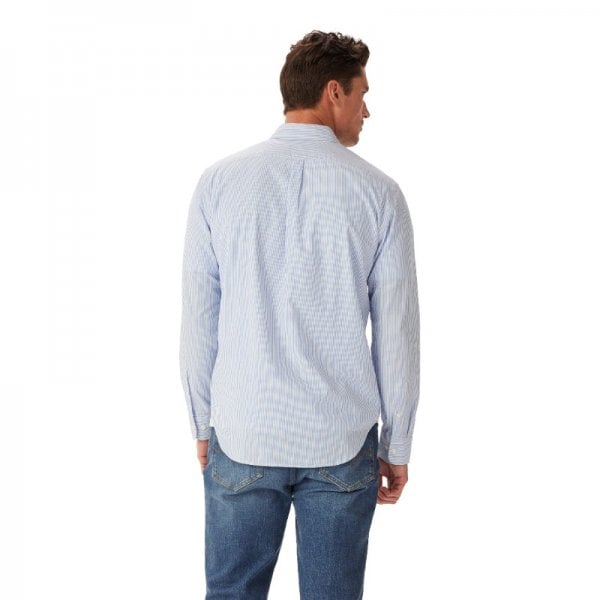 Mens Regular Poplin Stripe Shirt in Blue
