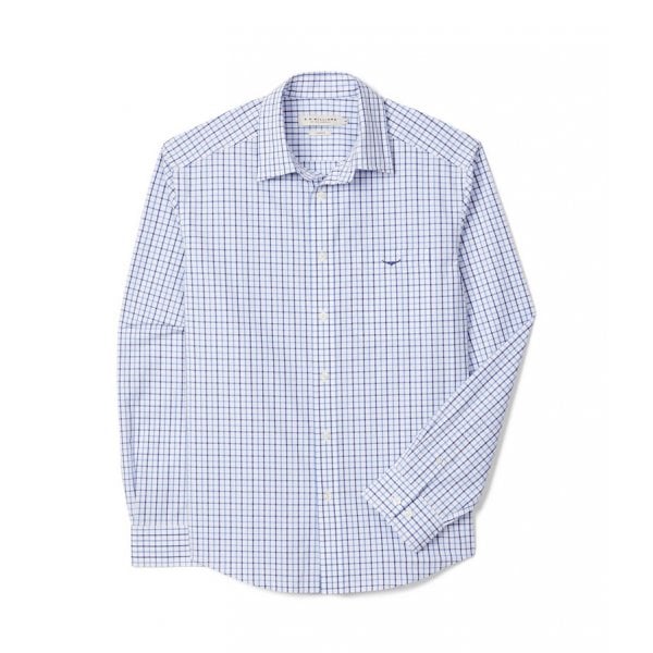 Newland Poplin Check Shirt in White/Navy/Blue