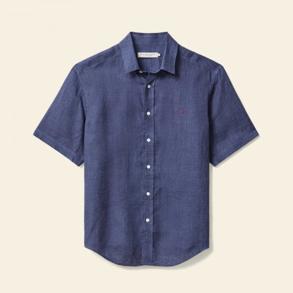 Newman Linen Short-Sleeve Shirt in Navy