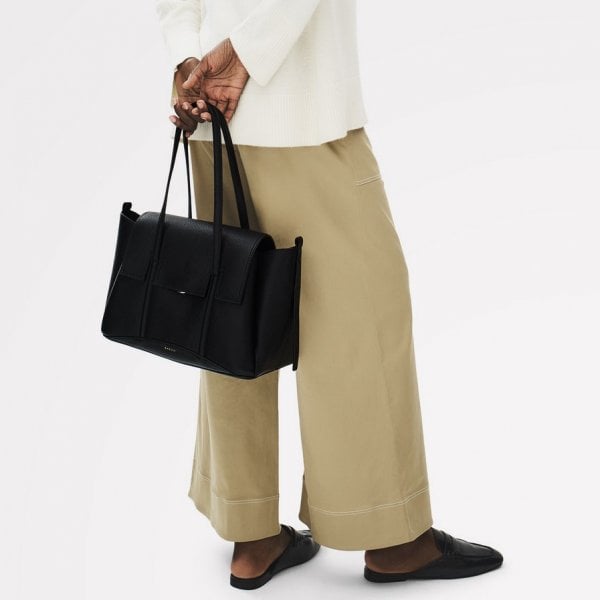 Chancery Medium Flapover Shoulder Bag in Black