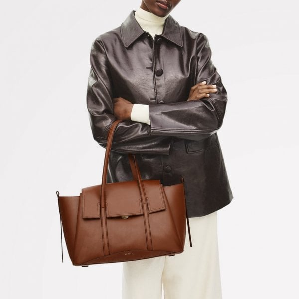 Medium Flapover Shoulder Bag in Cognac