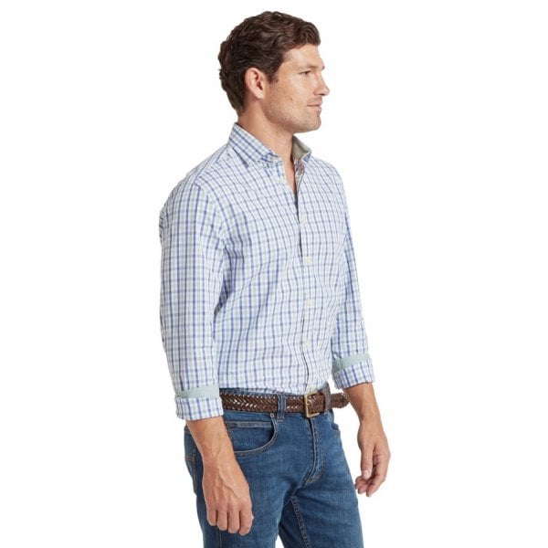 Hebden Tailored Shirt in Mist Blue/ Vintage Indigo Check