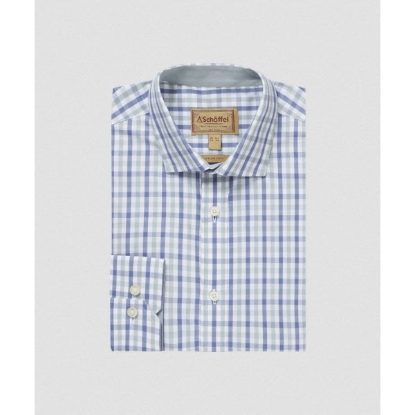 Hebden Tailored Shirt in Mist Blue/ Vintage Indigo Check