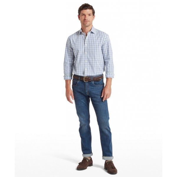 Hebden Tailored Shirt in Mist Blue/ Vintage Indigo Check