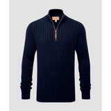 Mens Calton Cotton Cashmere Cable 1/4 Zip Jumper In Navy