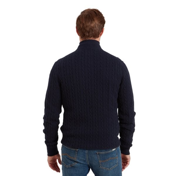 Mens Calton Cotton Cashmere Cable 1/4 Zip Jumper In Navy