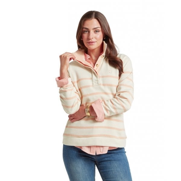 Sandown Sweatshirt in Pale Stone/Coral Peach Stripe