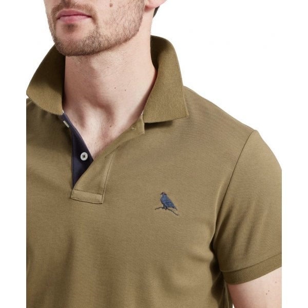 St Ives Jersey Polo Shirt in Dark Khaki Green