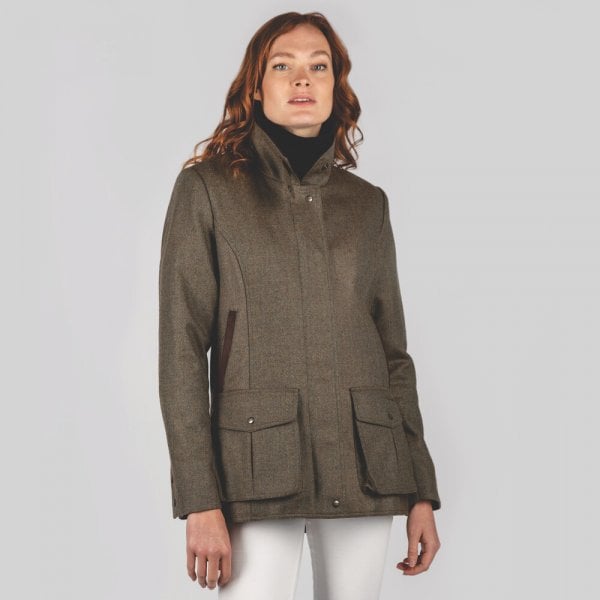 Womens Lilymere Tweed Jacket in Loden Green Heringbone