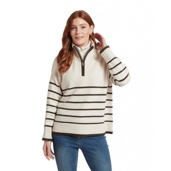 Womens Sandsend Quarter Zip Jumper in Soft White/Loden