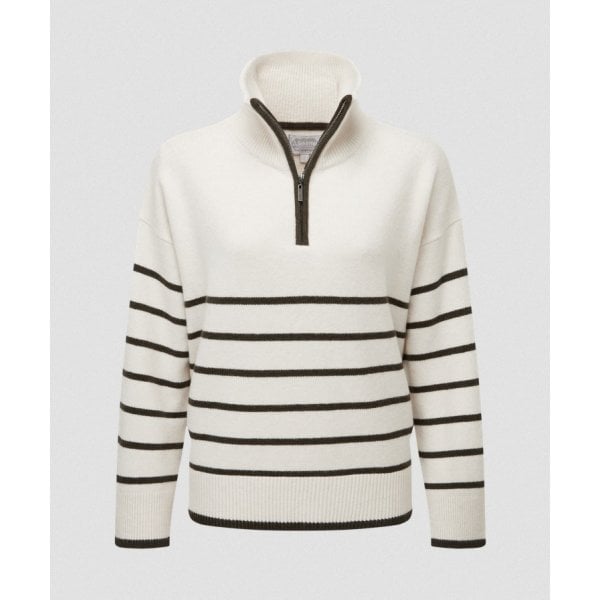 Womens Sandsend Quarter Zip Jumper in Soft White/Loden