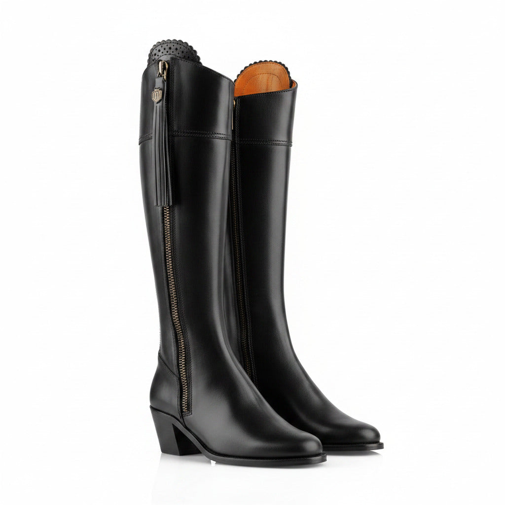 Heeled Regina Leather Boot in Black