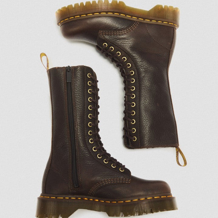 1B99 Bex 14 Eye Ambassador Leather Lace up Boot in Dark Brown