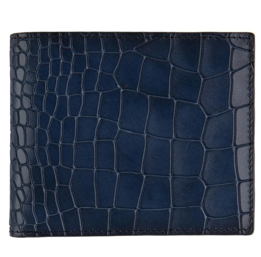 Lombard Navy Croc Print Wallet