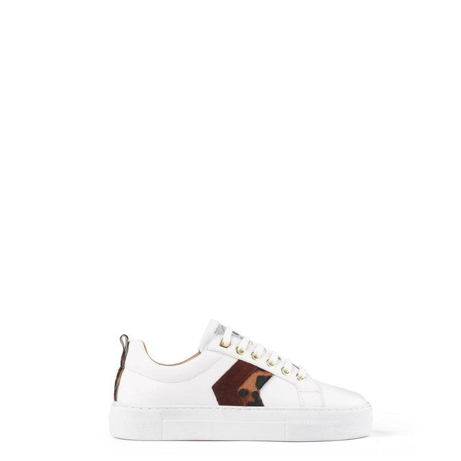 Platform Alexandra Trainer White Leather with Leopard/Port