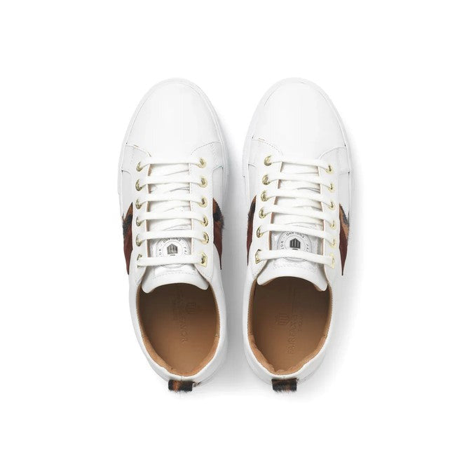 Platform Alexandra Trainer White Leather with Leopard/Port