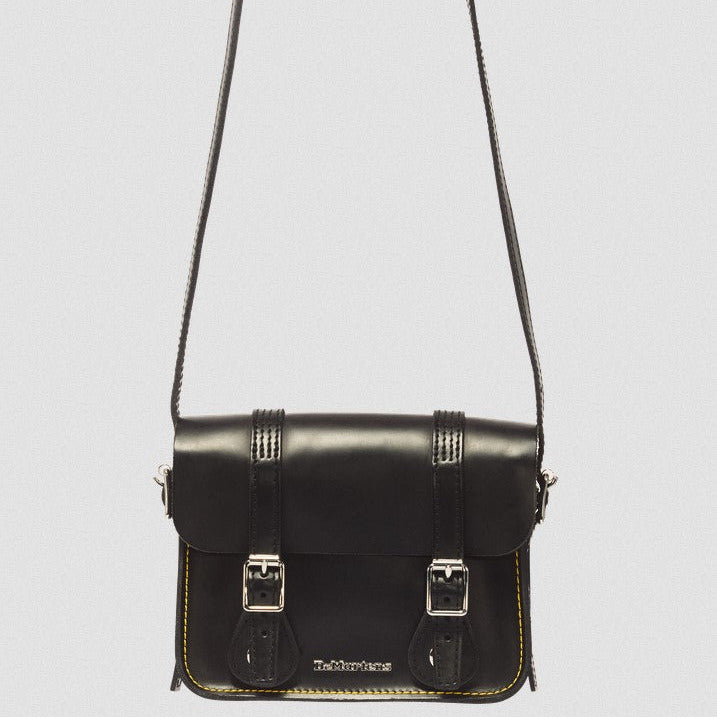 7 Inch Leather Crossbody Bag in Black