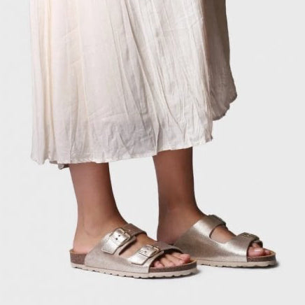 Ghana Double Buckle Sandal in Champagne