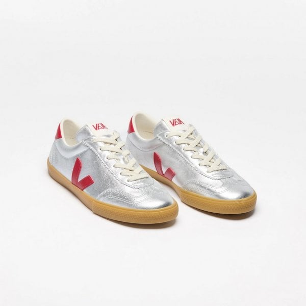 Womens Volley Leather Shoe in Silver Pepper