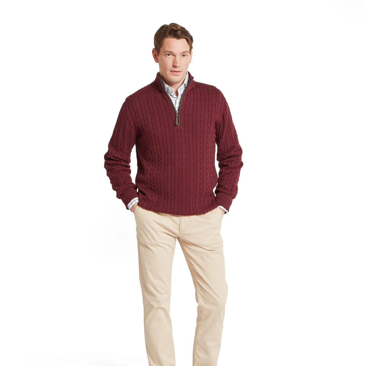 Calton Cotton Cashmere Cable 1/4 Zip Jumper