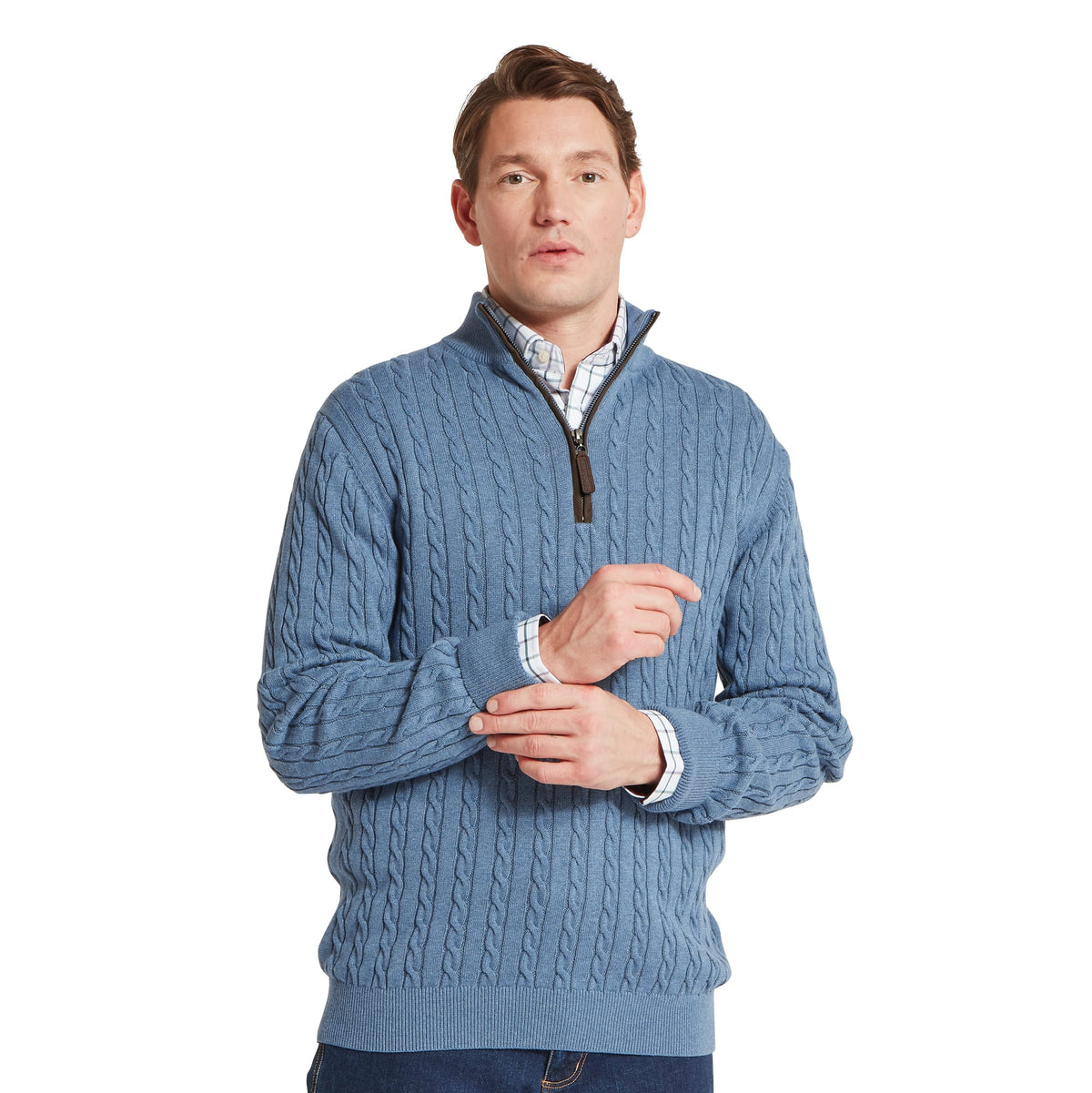 Calton Cotton Cashmere Cable 1/4 Zip Jumper