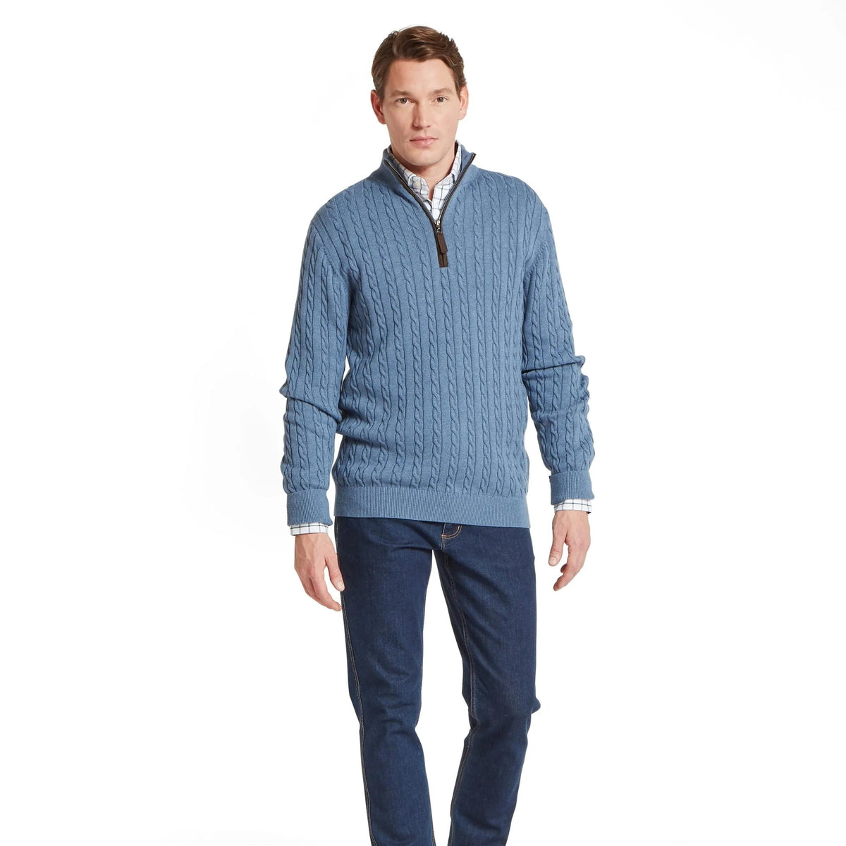 Calton Cotton Cashmere Cable 1/4 Zip Jumper